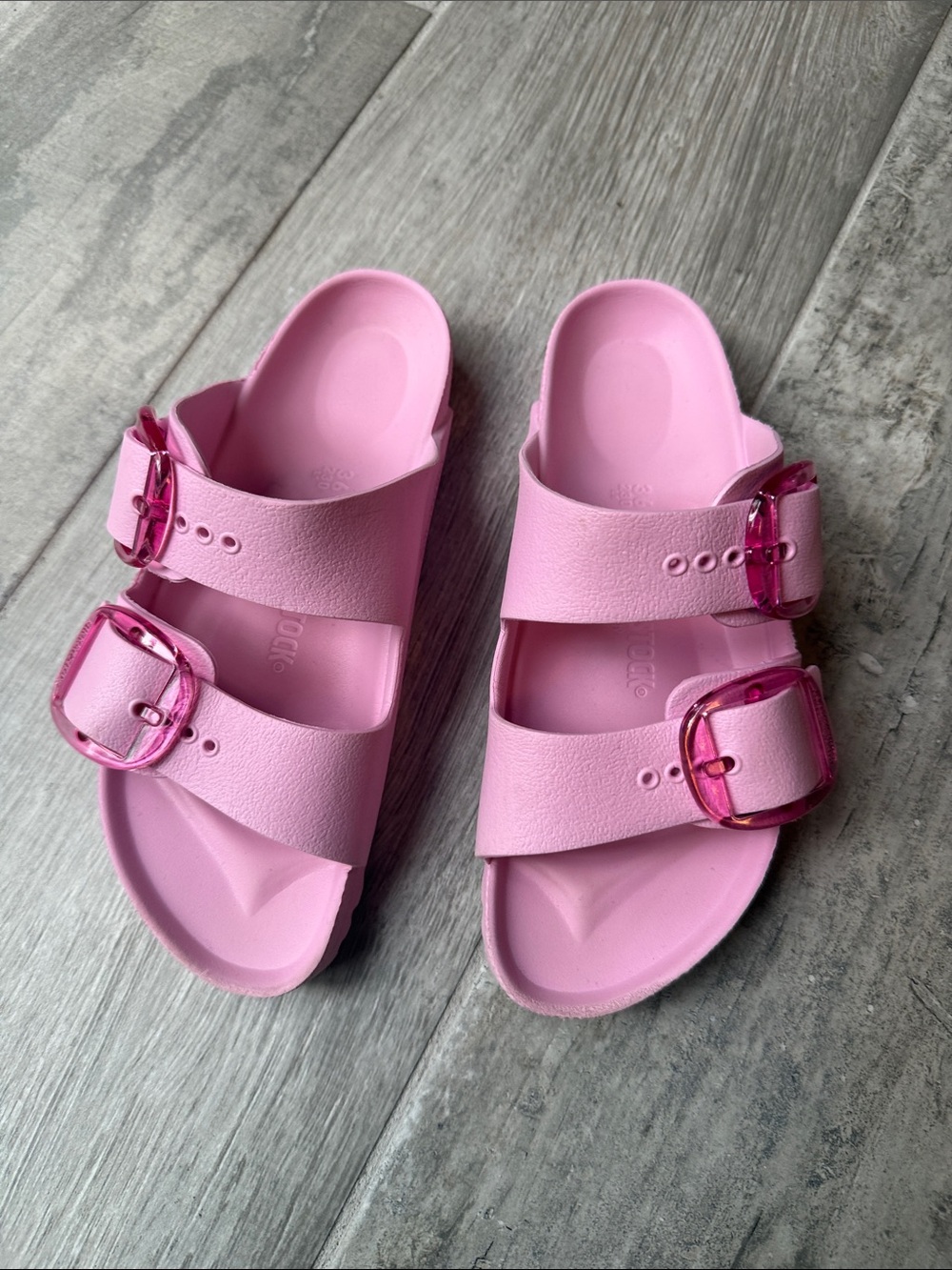 Birkenstock Kids Pink Double-Strap Slide Sandals with Pink Buckles